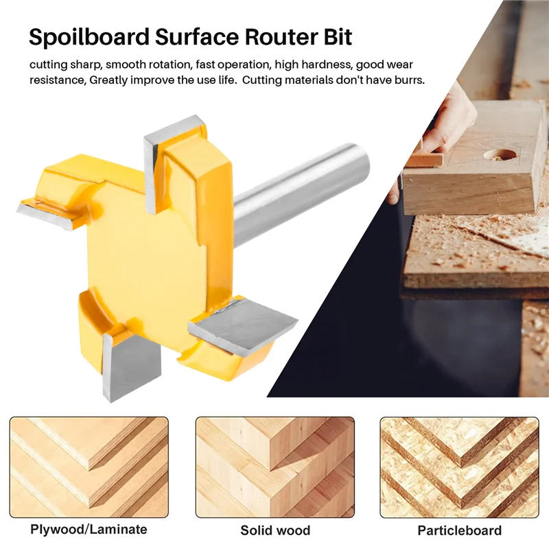 

F-T 8Mm Shank Spoilboard Surfacing Router Bit, Surface Router Bit, 4 Flute Face Mill, Milling Router Bit, Router Bit