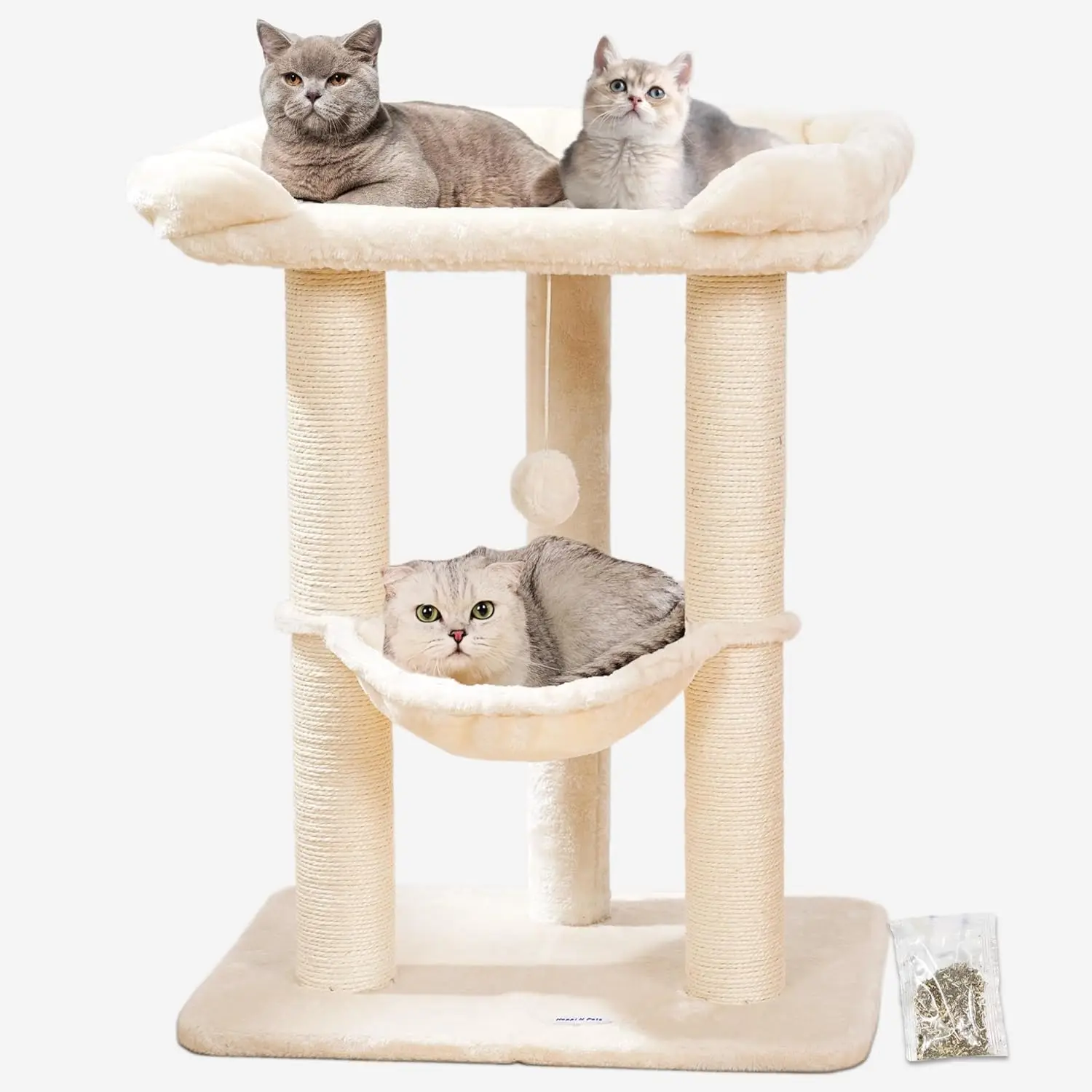 28' Large Cat Tree Tower for Indoor Cats, Cat Scratch Post with Large Bed for Maine Coon Big Cats, Sisal Cat Scratcher with