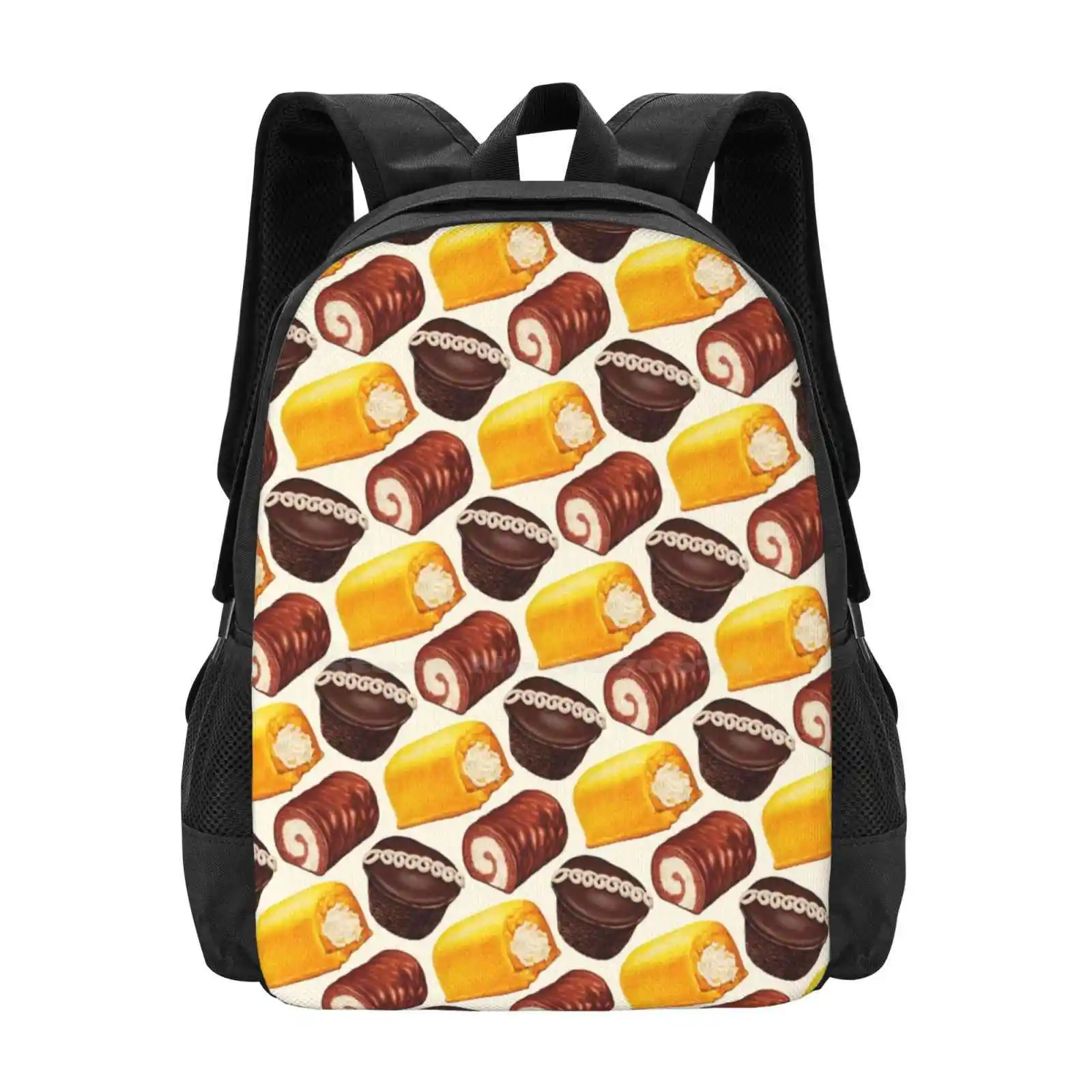 American Snack Cakes Pattern Hot Sale Backpack Fashion Bags Cupcake Dessert Food Junk Chocolate Vintage Retro Americana