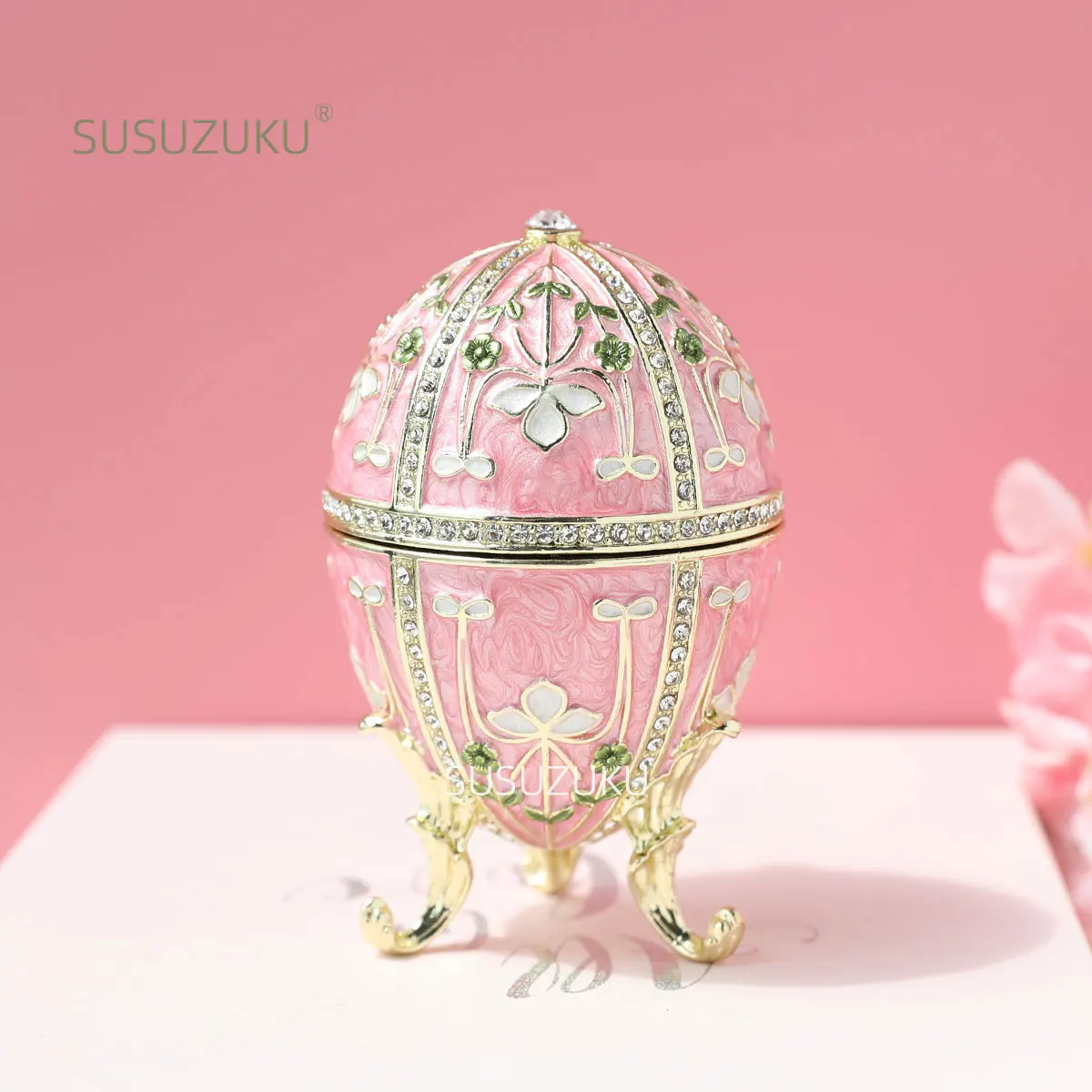 Faby.info-Boîte à bijoux émaillée style œuf, 1 pièce, à charnière, cadeau unique pour la décoration de la maison