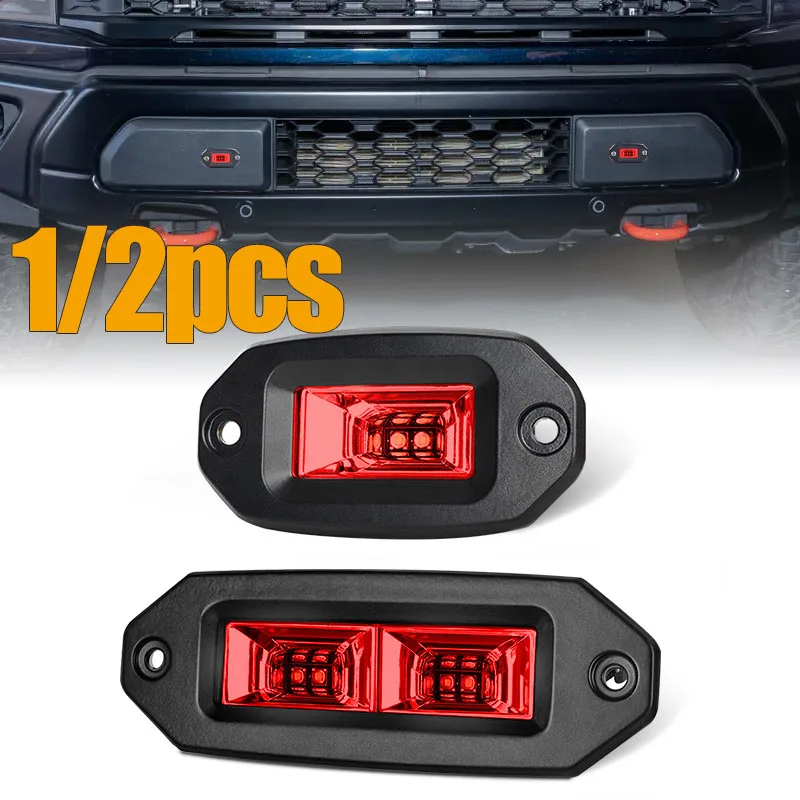 Red Light Bar 20W/40W LED Recessed Mount Flood Light Driving Fog Work Light for 4X4 Off Road Jeep SUV UTV Boat 4 Inch/6 inch