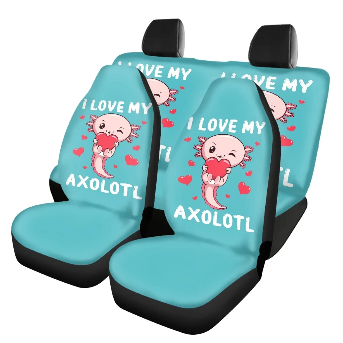 Kawaii Axolotl Universal Fit Car Seat Cover Set Protector Auto Decor for Truck Van Interior Spare Parts Polyester Cloth 4Pcs