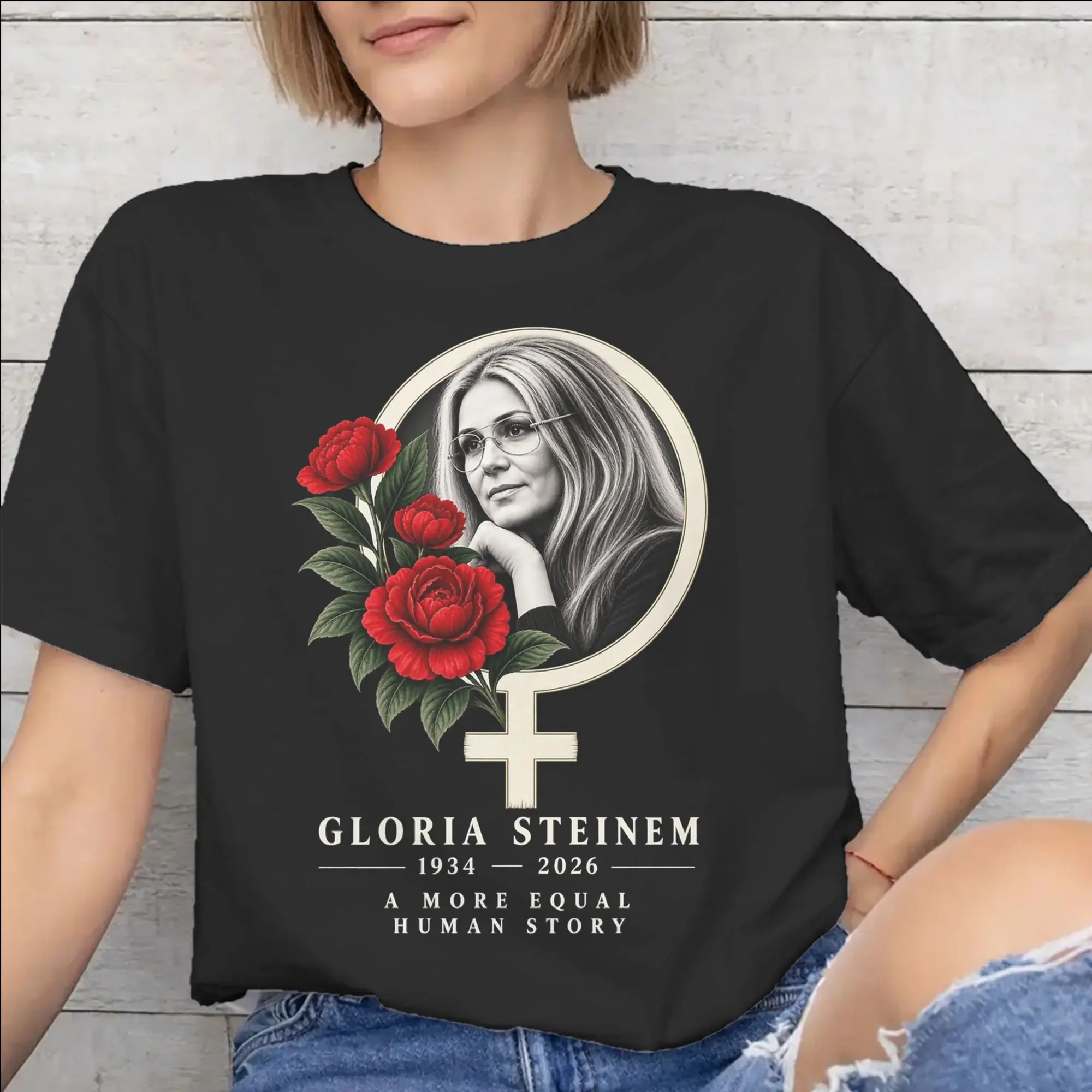 Men Women Printed RIP Gloria Steinem  T Shirt Tee Cotton  T-shirts Clothing