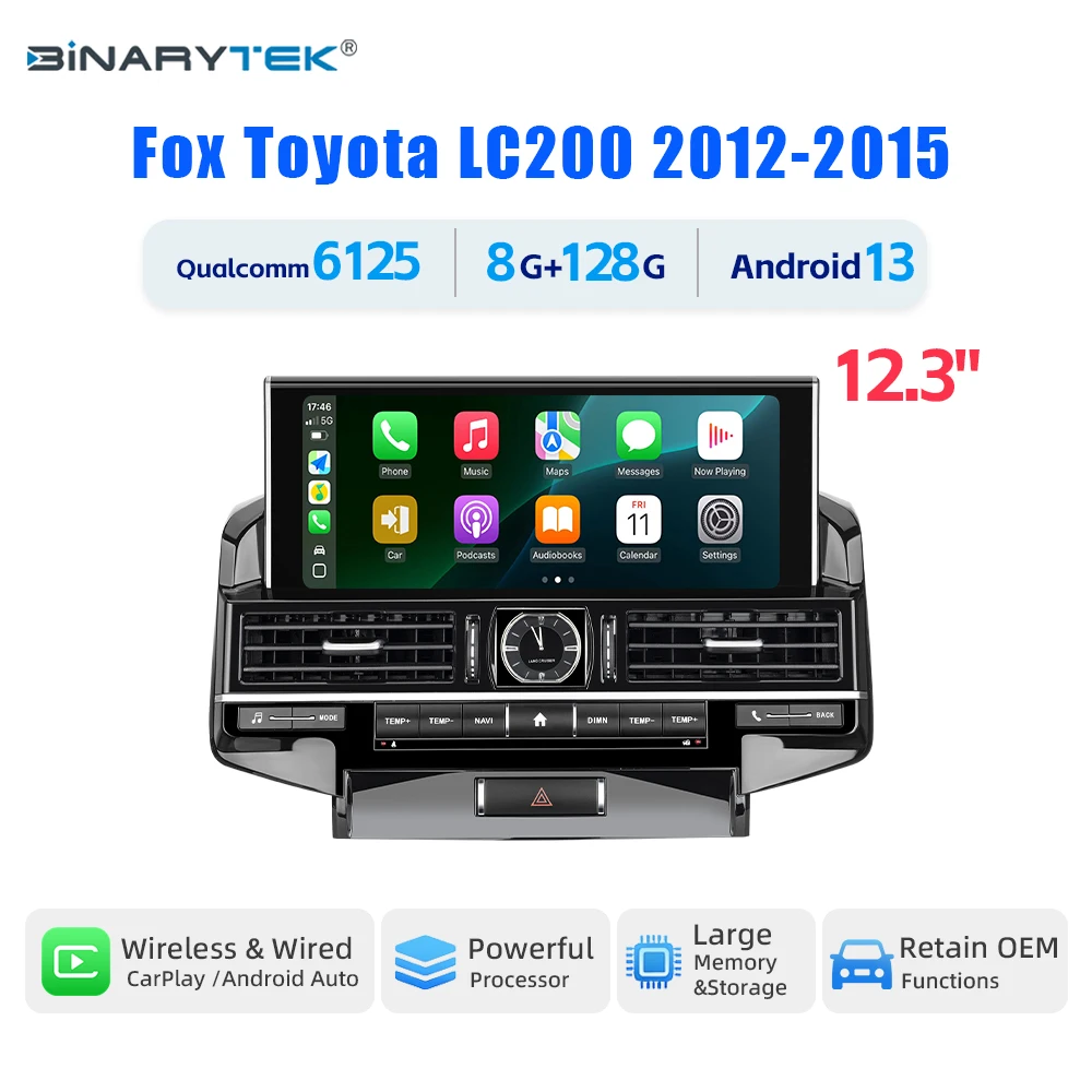 NewToyota Land Cruiser 200 2012-2015 Car DVD  Player 12.3''  Android 13 Monitor with CarPlay Android Interface Binarytek