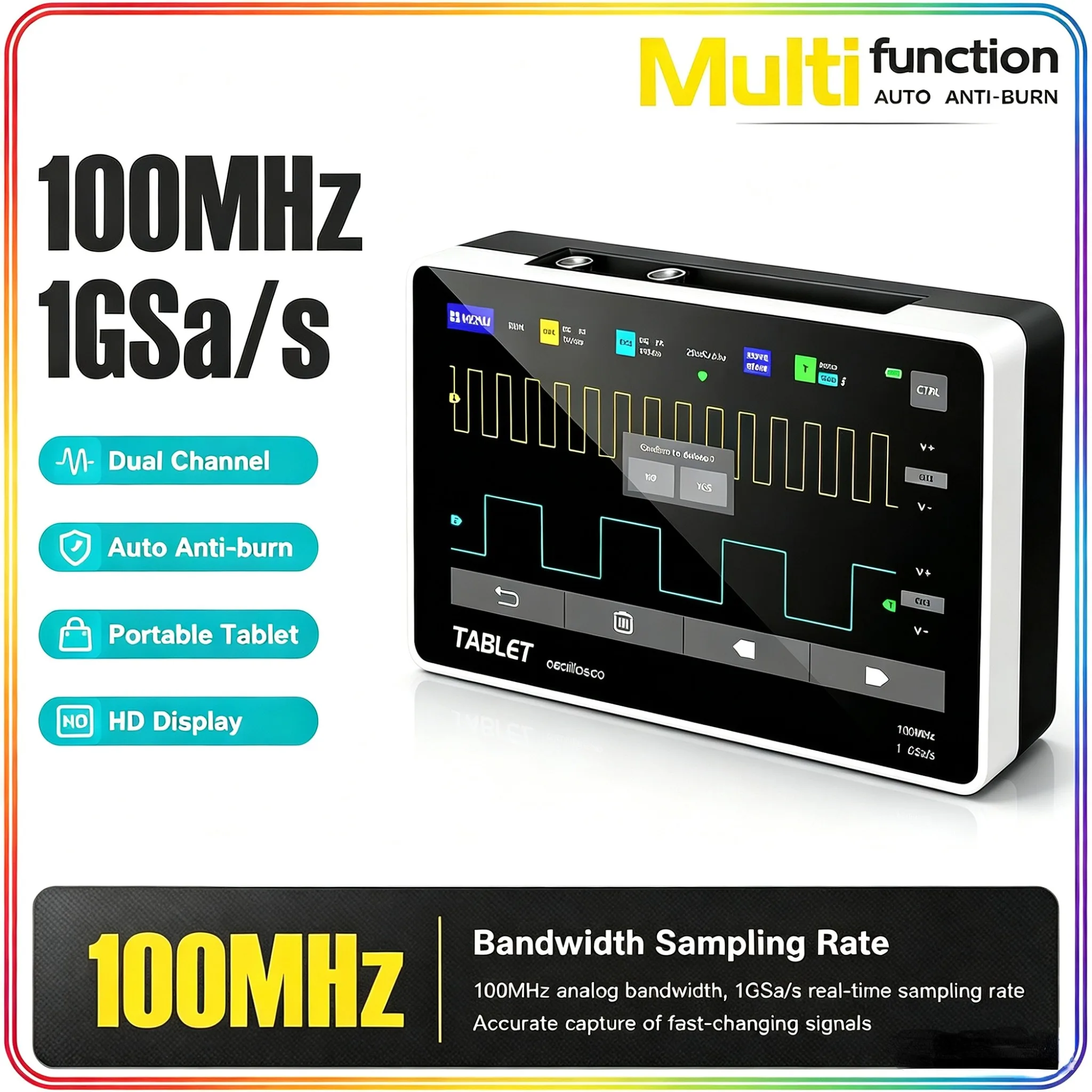 FNIRSI 1013D Portable Tablet Oscilloscope 2CH 100MHz Automotive Diagnostic Tool with FFT Spectrum Analyzer and Touch Screen