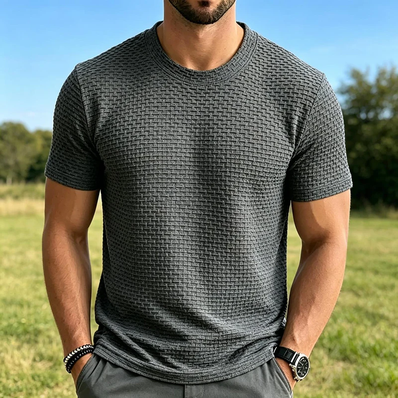 Eisseide Mesh T-Shirt Herren Kurzarm Rundhals T-Shirt Sommer Halbarm Herren Dünnes Einfarbiges Sport-T-Shirt Oberteil
