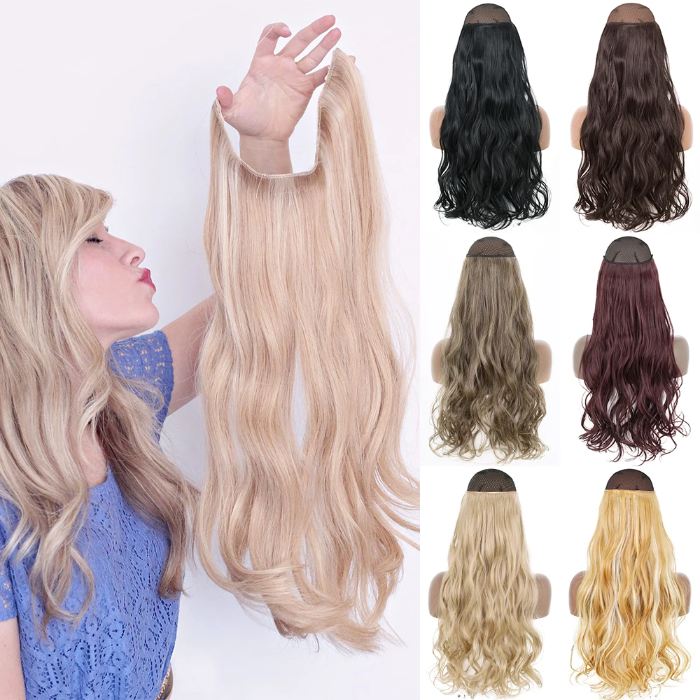 

AZQUEEN Synthetic Natural Long Wavy No Clip Hair Extension 16 22 32" Secret Adjustable Line Heat Resistant Hairpiece For Women