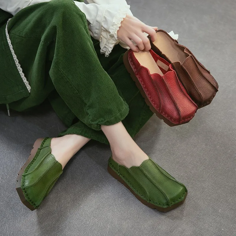 

GKTINOO 2026 Summer New Genuine Leather Soft Sole Flat Slippers Handmade Retro Women's Shoes Outside Slides