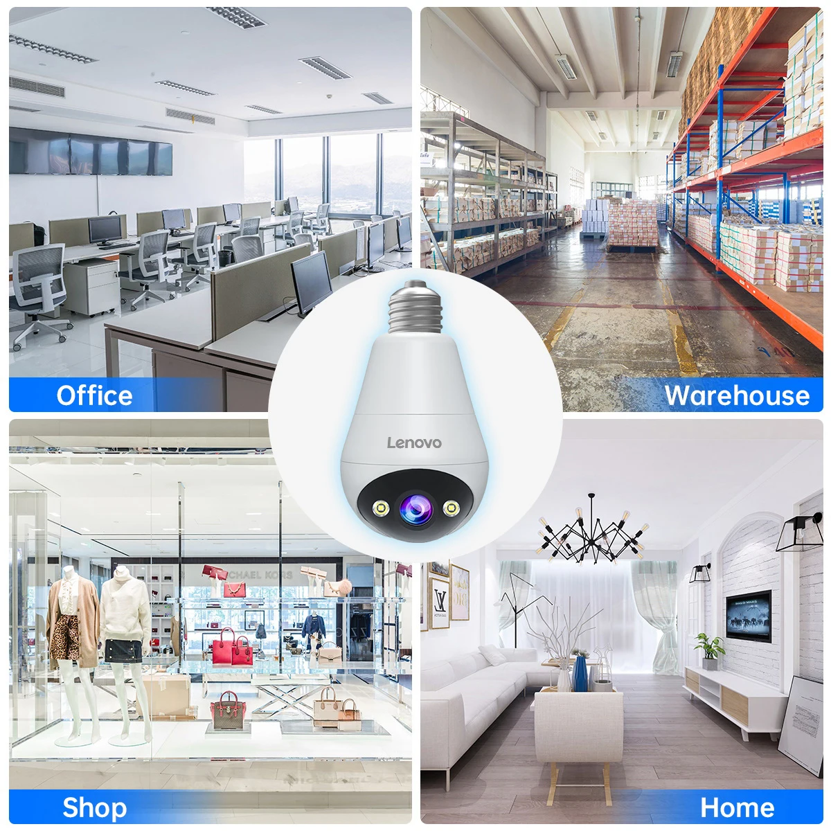 Lenovo Wifi 2MP E27 Bulb Surveillance Camera Indoor 5X Digital Zoom Auto Tracking Full Color Night Wireless Cameras Smart Home