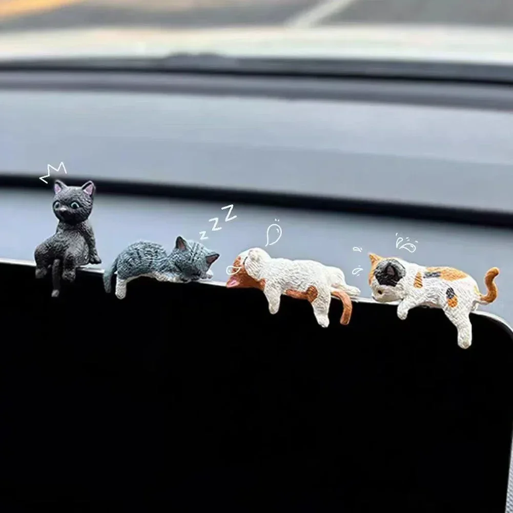 1Pc Cute Cartoon Cat Ornament Car Center Console Navigator Screen Sleeping Cat Decoration For Display Lying Cat Animal Sculpture