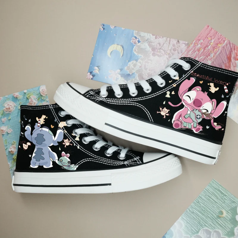 Cartoon Disney shoes children's fashion casual sports shoes cute non-slip and wear-resistant Stitch high-top canvas shoes