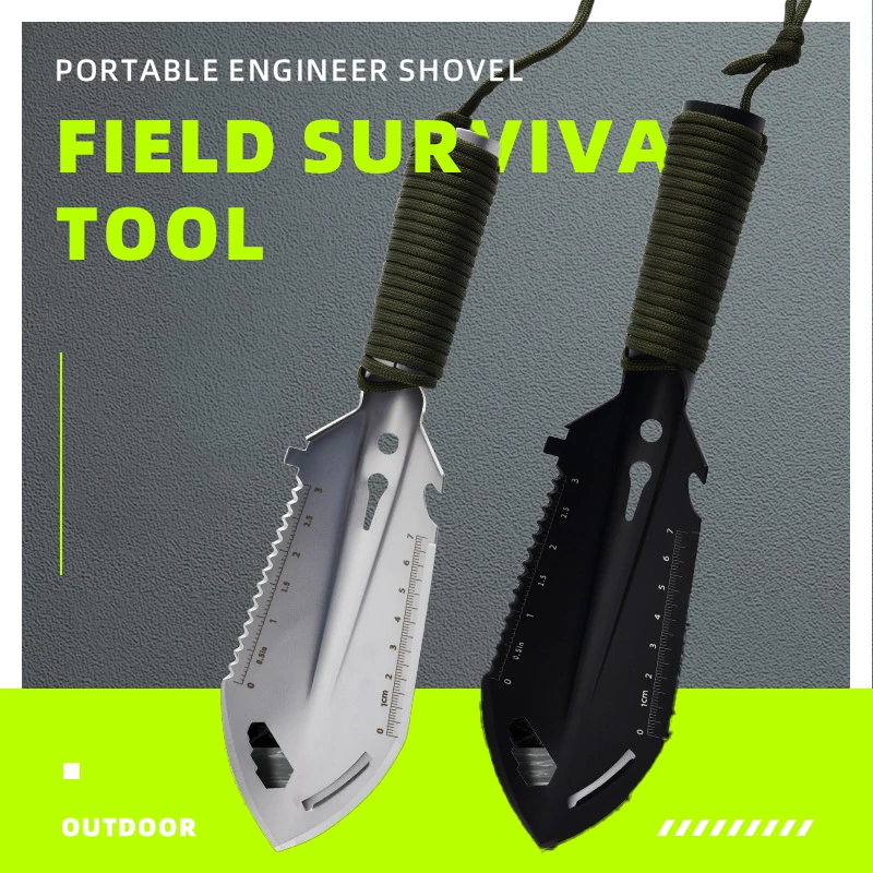 Campingingenieur Schop Wilderness Survival Tool, Outdoor roestvrijstalen multifunctionele kleine handschep met beschermhoes - afbeelding 2
