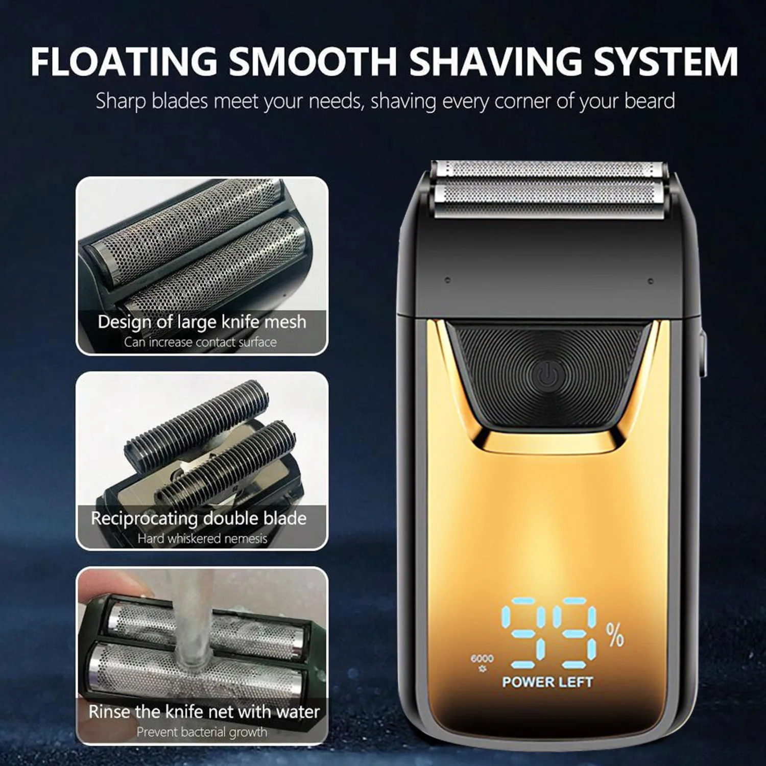 Electric Shaver Face Hair Shaver Dry and Wet Dual Use Removable Fast Charging Portable Razor Beard Shaver, 3D Floating Trimmer