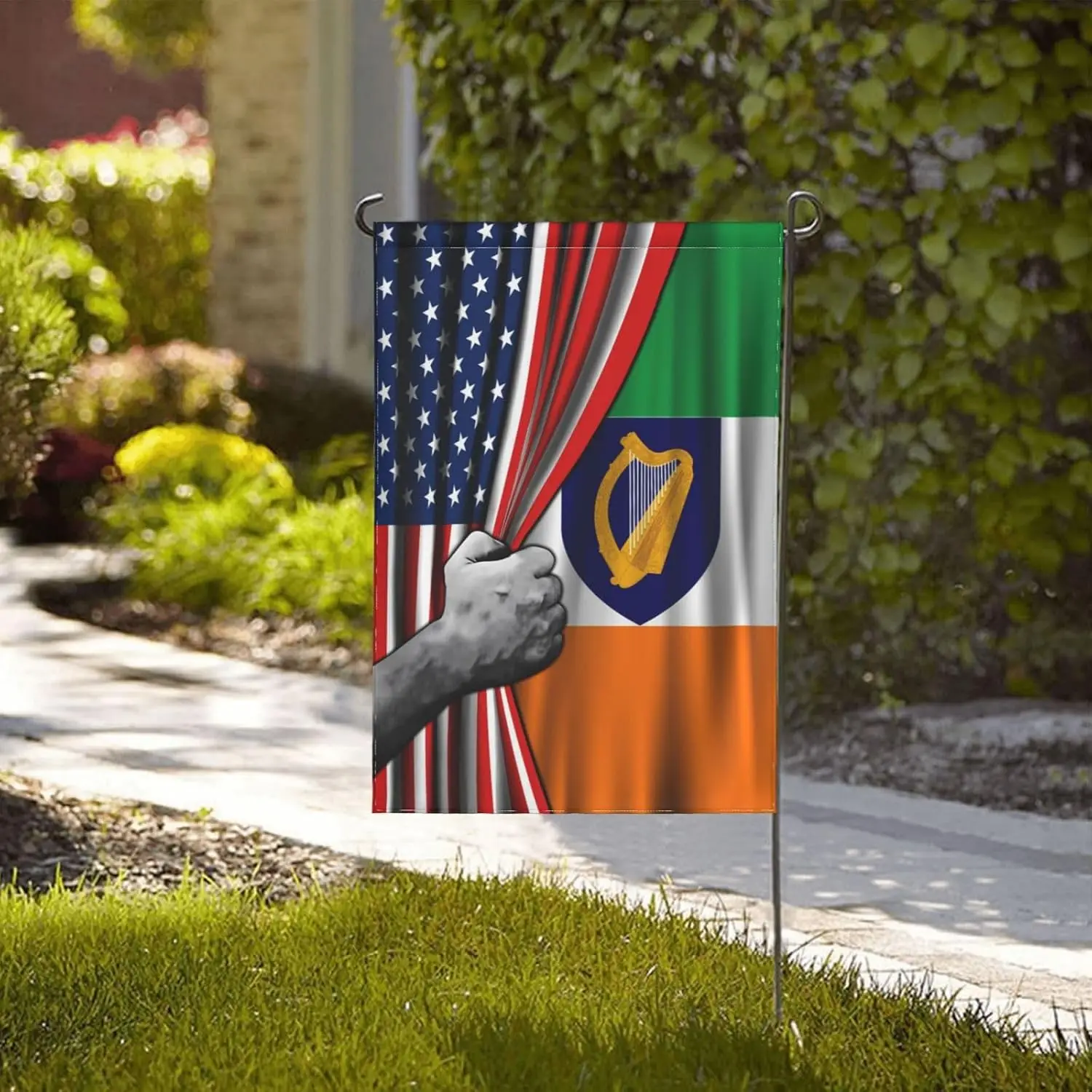 Ireland Irish American Usa America Friendship Garden Flag 12x18 Double Sided Printed 100d Polyester Lightweight Outdoor Welc EEZ