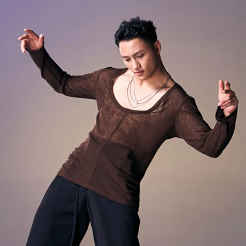 Fashion Latin Dance Tops For Men Long Sleeve Shirts Samba Tango Ballroom Dance Dress Male Latin Performance Dance Clothes SL4434