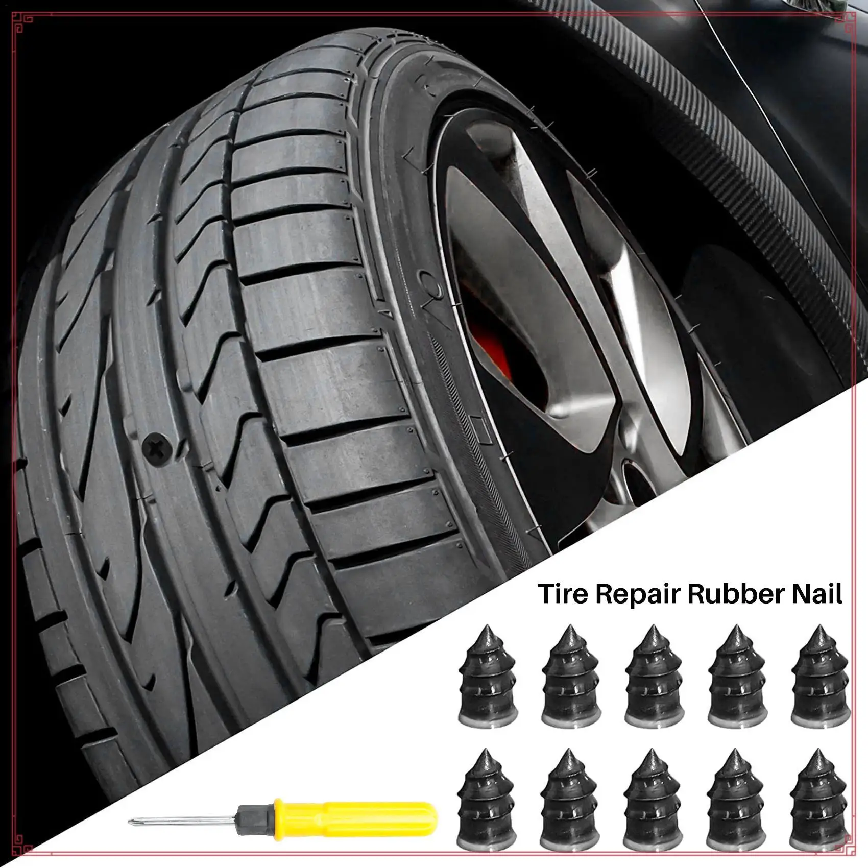 40PCS Tire Repair Rubber Nail, Tire Repair Rubber Screws Black, Fast Tool Self-Service Tire Repair Nail