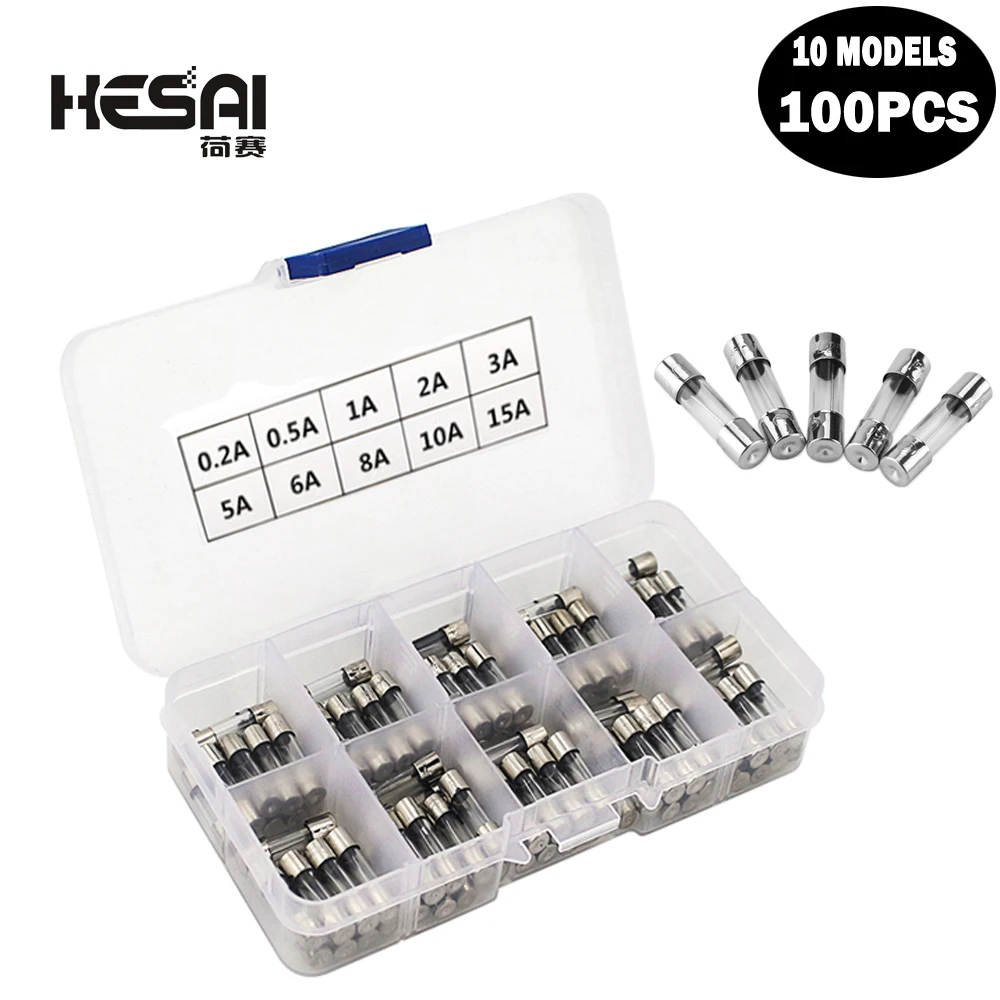 5x20mm Quick Blow Glass Tube Fuse Assorted Kits Fast-blow Glass Fuses Car Glass Tube Fuses Assorted kit 0.2A-15A Household Fuses