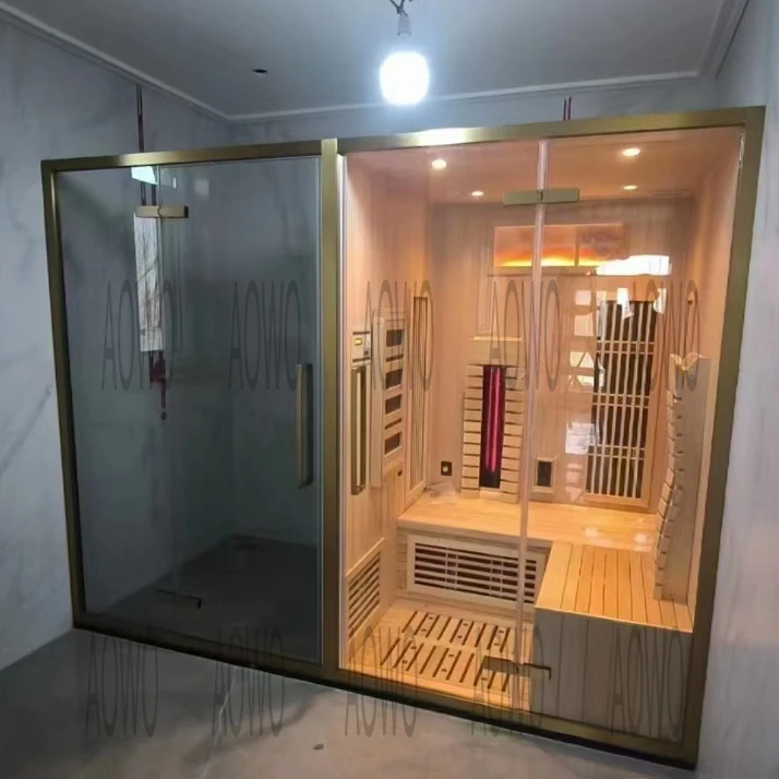 Outdoor Sauna Red Phototherapy Infrared Simple Shower Steam Room Home Spa Sauna Steam Shower Combination 7 Persons Sauna Spa