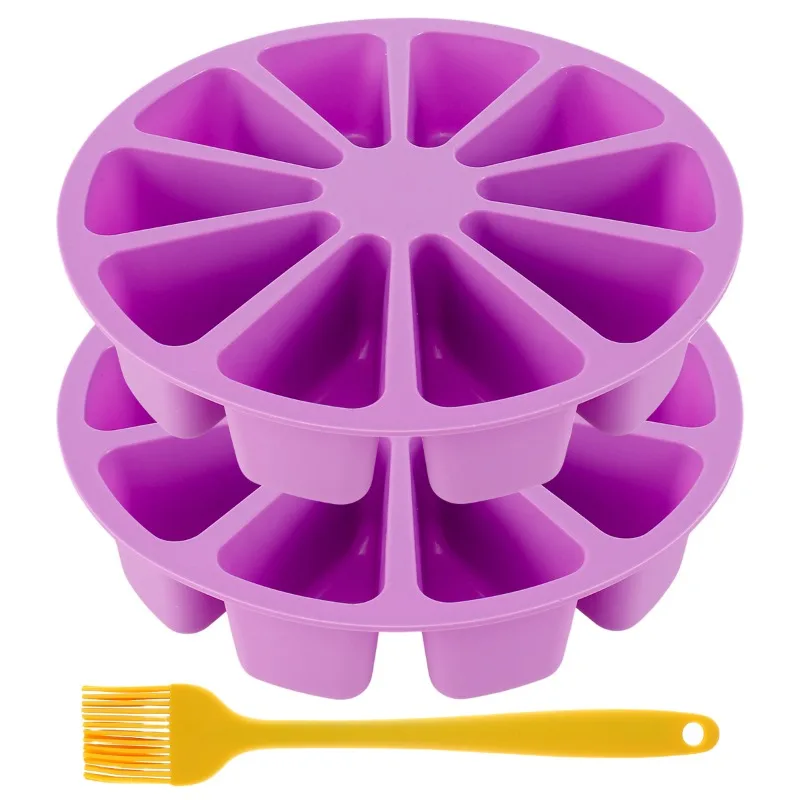 2Pcs Silicone Scones Pan Heat-Resistant Cake Baking Mold with Oil Brush and 10 Cavity Reusable Triangle Cake Slice Mold DIY