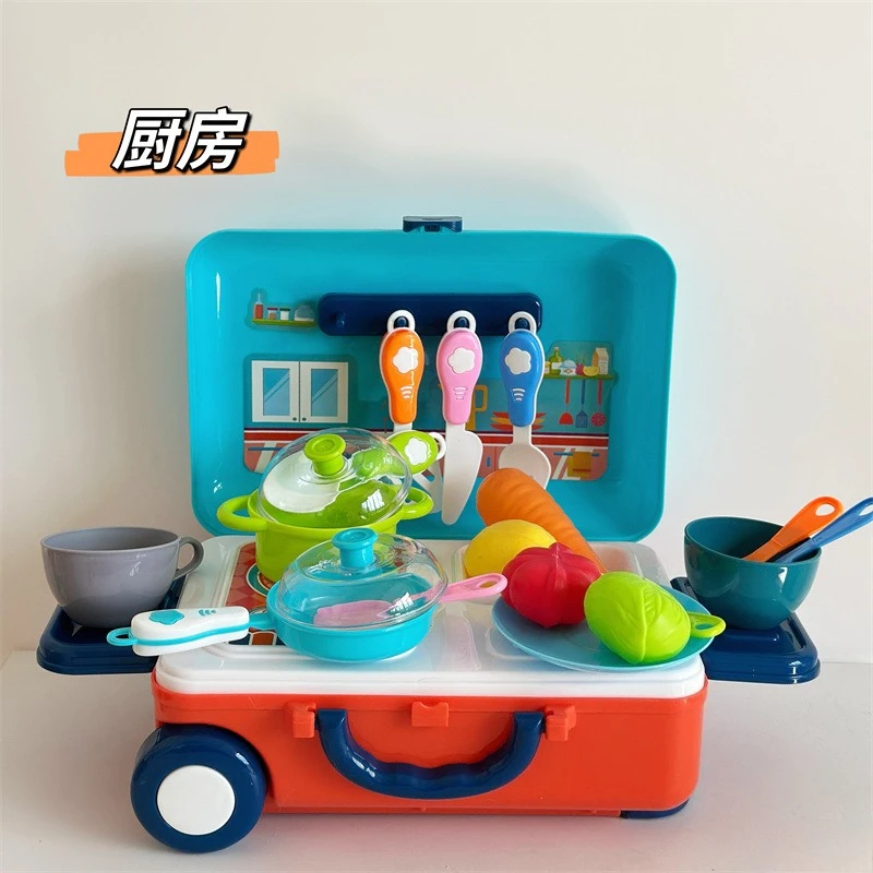 مجموعة ألعاب Happy Little Chef & Craftsman - حقيبة عربة وجبة أدوات المطبخ للطبيب/مجموعات المكياج وألعاب الألغاز مثالية لمنزل لعب الأطفال