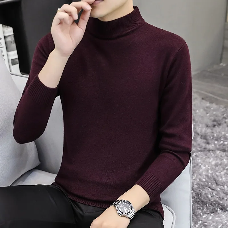 2023 Autumn and Winter New Casual Trend Half High Collar Pullover Slim Fit Men's Long Sleeves