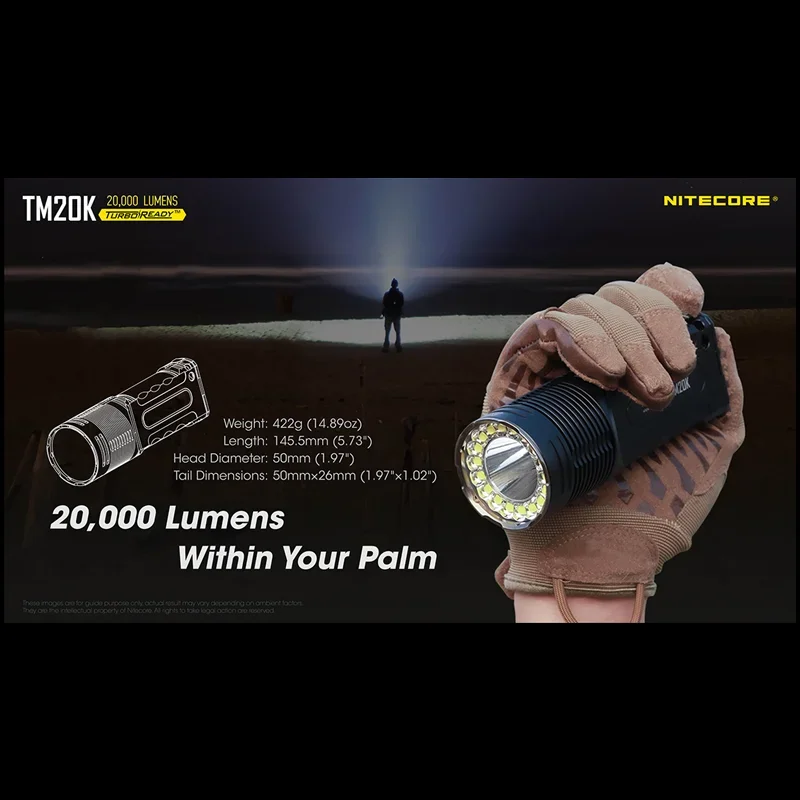 NITECORE TM20K 20000Lumens USB Rechargeable Flashlight Utilizes 19 x CREE XP-L2 LEDs Built-in 9600mAh Battery Searchlight