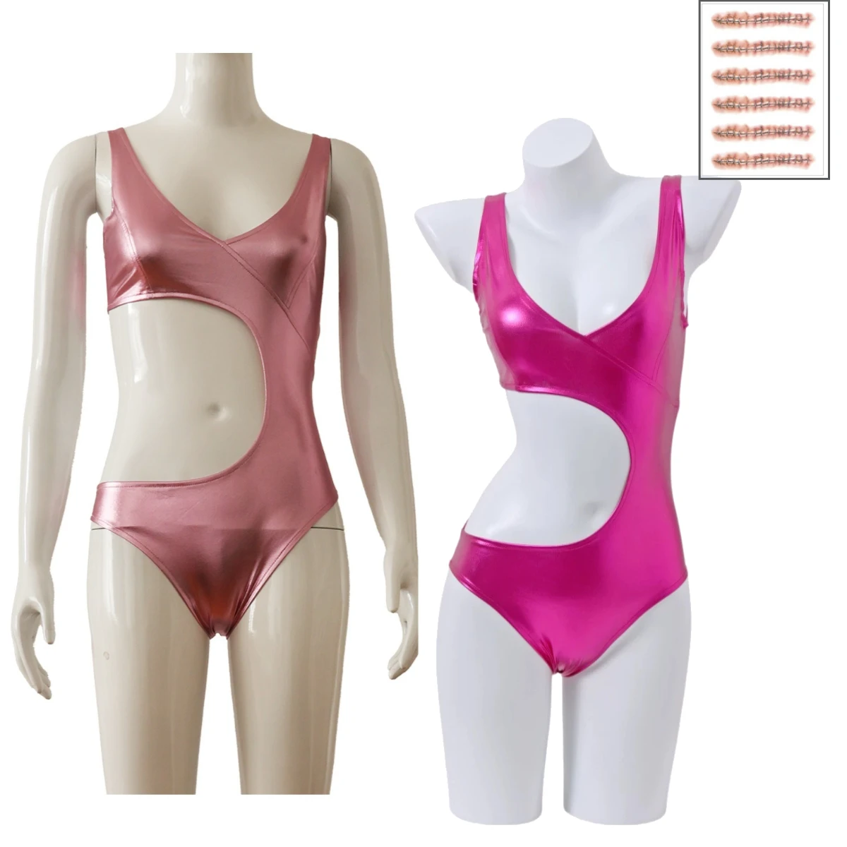 Sue Cosplay Costume Sportswear Horror MovieThe Substance Sue Pink Sexy Swimsuit Scar Temporary Tattoo Sticker for Halloween