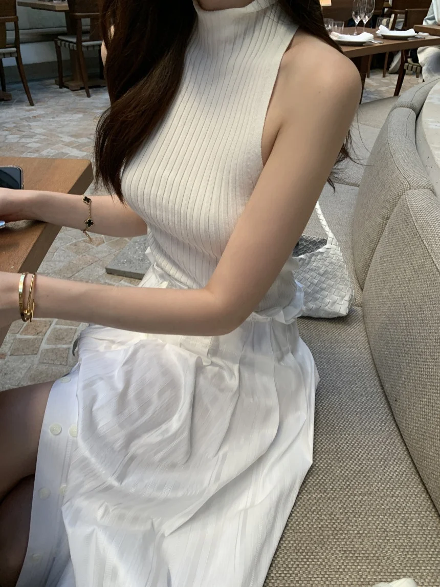 

Женская юбка с высокой талией, вязаный топ, облегающий топ, милая боковая пуговица, разделенный цветочный бутон, комплект High Ne Summer Faion