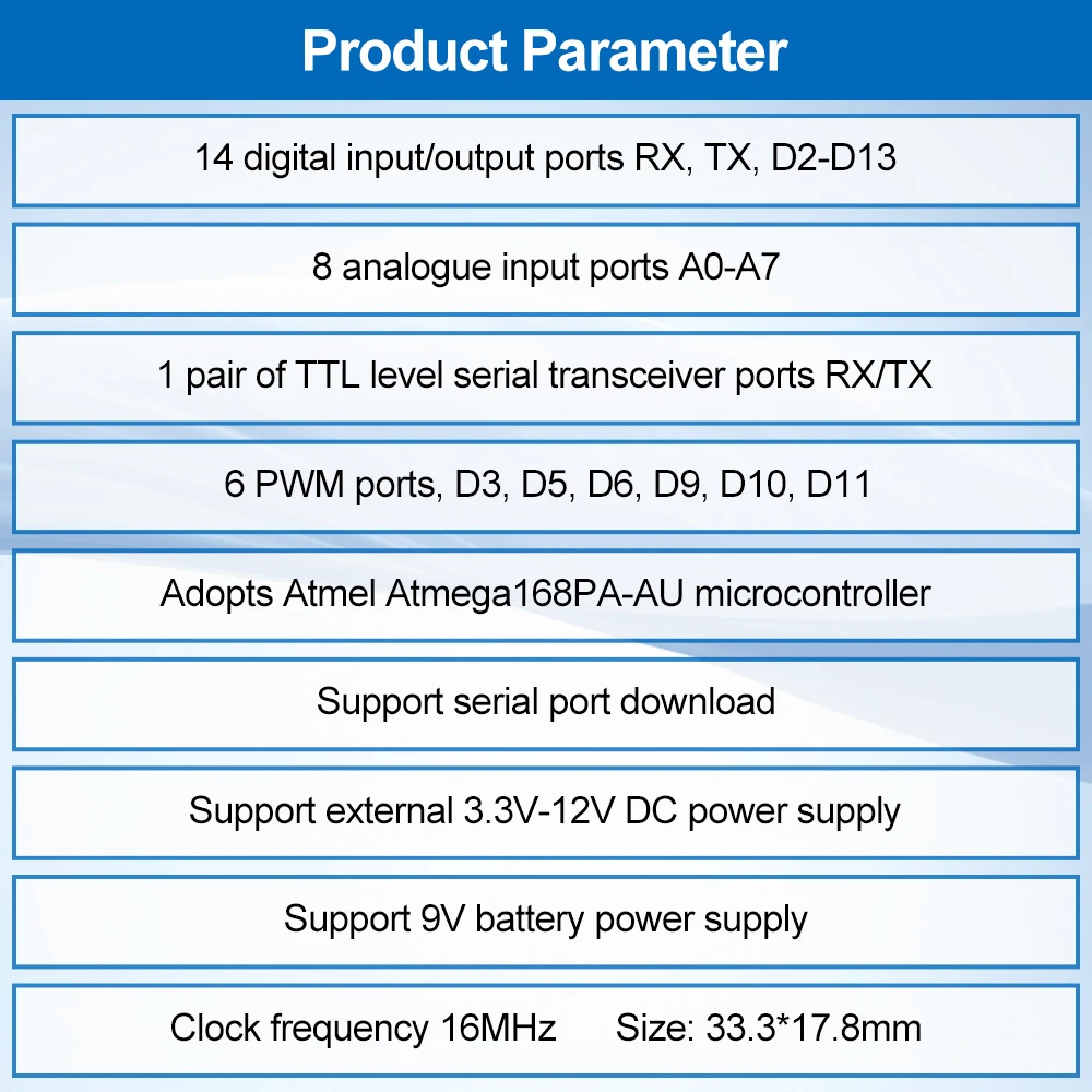 Development Boards Core Boards for Arduino Pro Mini Atmega168PAU 16MHz DC3.3V~12V Power Supply with Row Pin