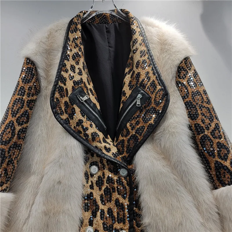 Przemysł ciężki cekinowy płaszcz ze sztucznego futra z klapami wszechstronna moda płaszcz z imitacji futra zimowe ubrania damskie 2024 modne płaszcze