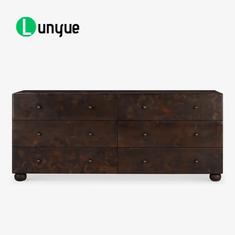 Six Drawer Dresser Wooden Storage Cabinet with Smooth Glides for Bedroom Living Room Home Organization Furniture Space Saving
