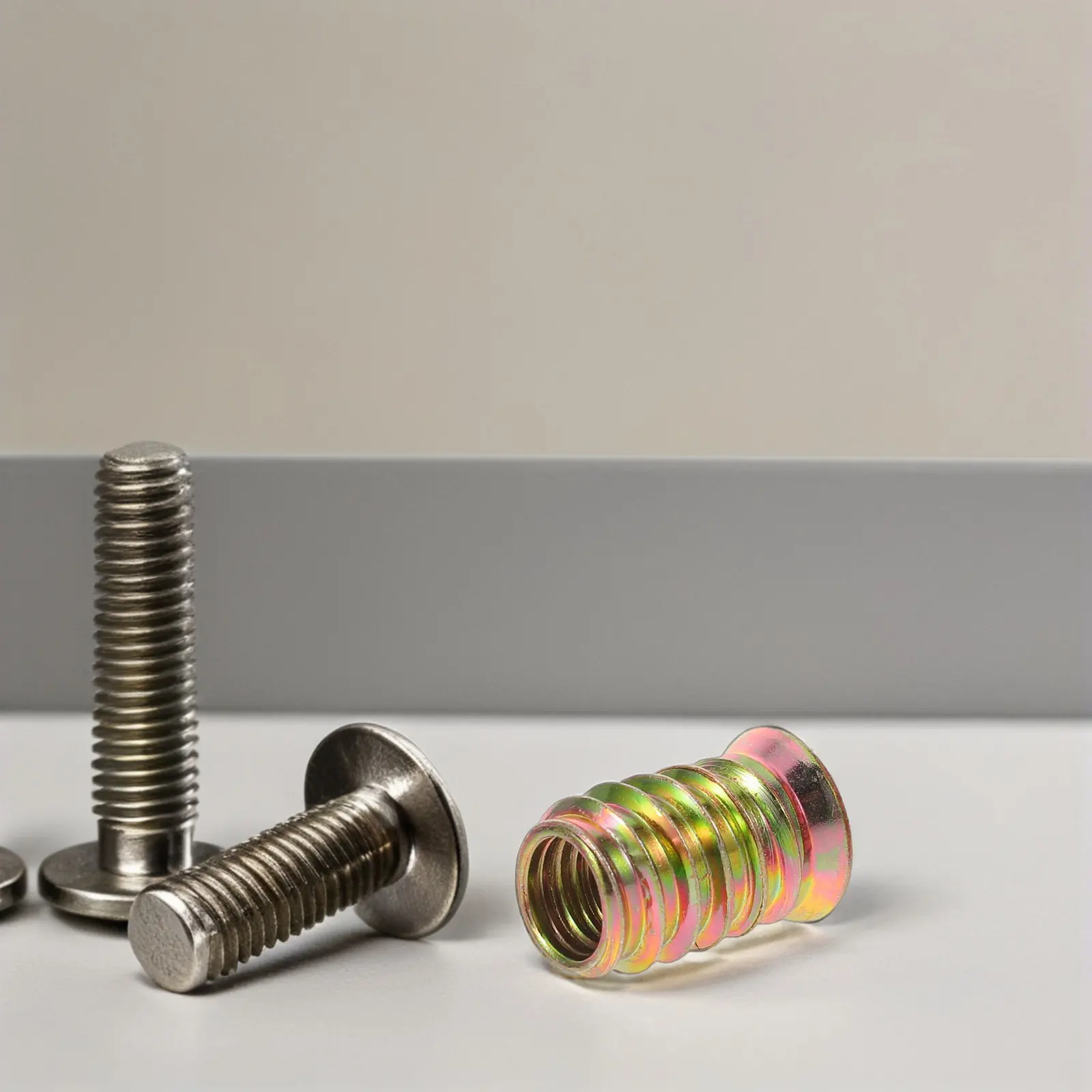 50Pcs Furniture Connector Nuts Zinc Plated M10x25 Iron Threaded Inserts Hex Socket Drive Wood Repair Inserts Screw in Thread