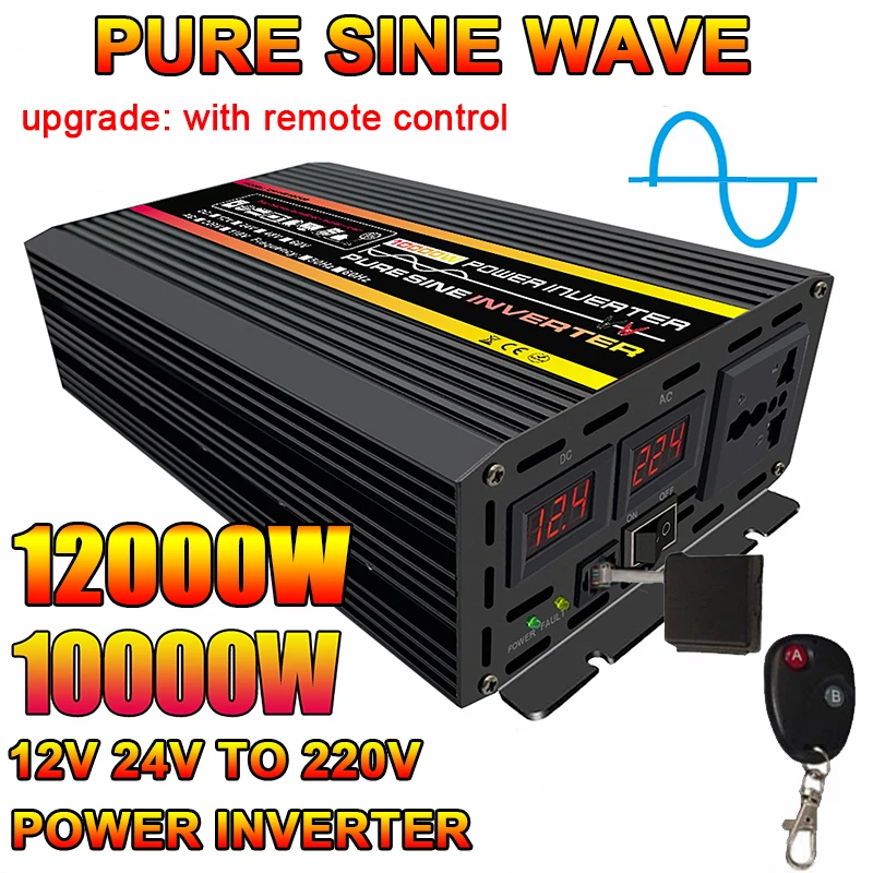 

10000W Pure Sine Wave Inverter DC 12V 24V To AC 220V Large Power Inverter for Solar Generator System Home Outdoor RV Car