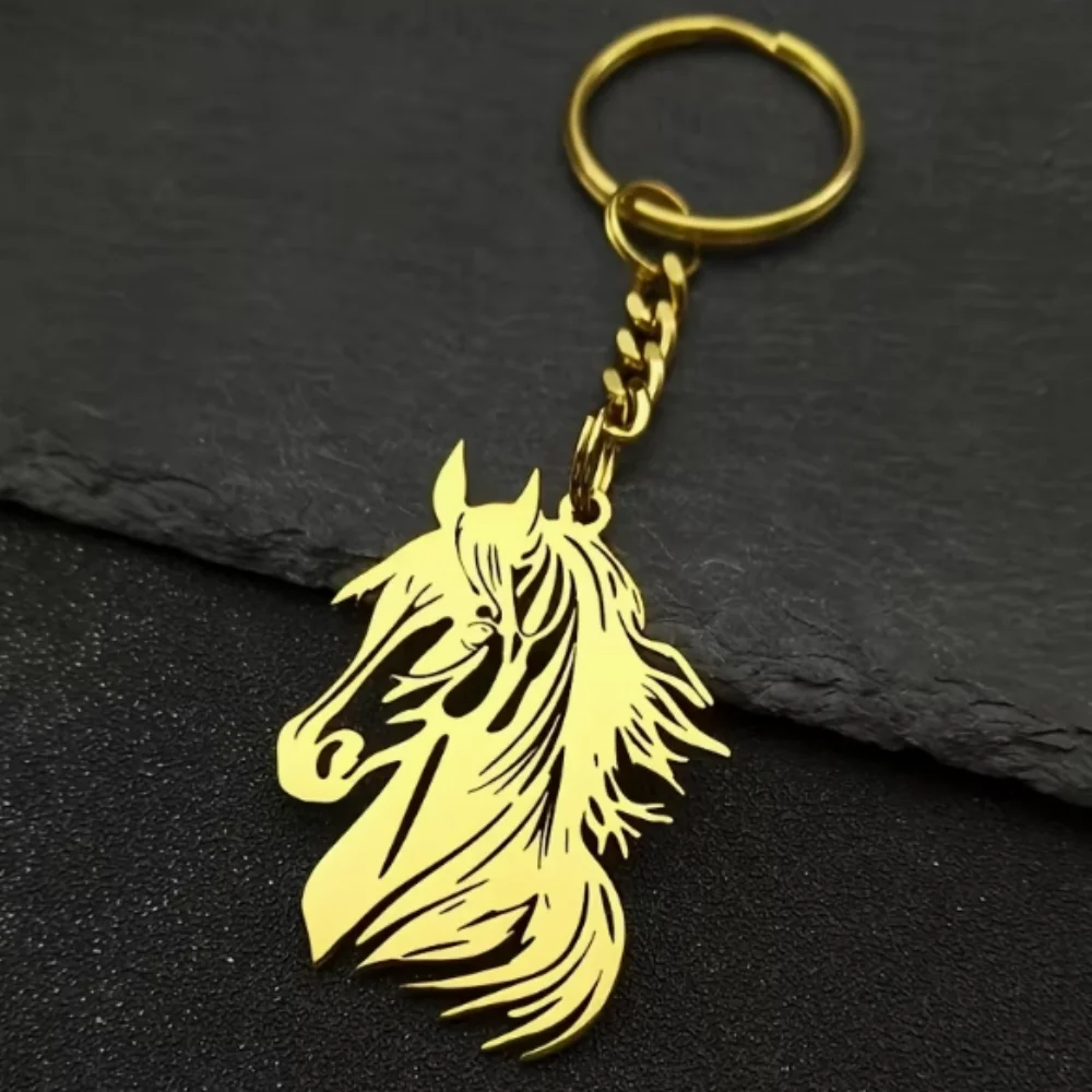 Hollow Horse Head Keychain Stainless Steel Animal Key Ring Western Pendant Bag Accessory Gift for Equestrian Fans