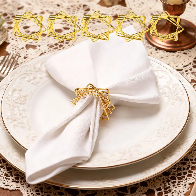 Christmas Napkin Rings Five-point Star Shaped Napkin Clip Polygon Napkins Loop Festive Tableware Decor