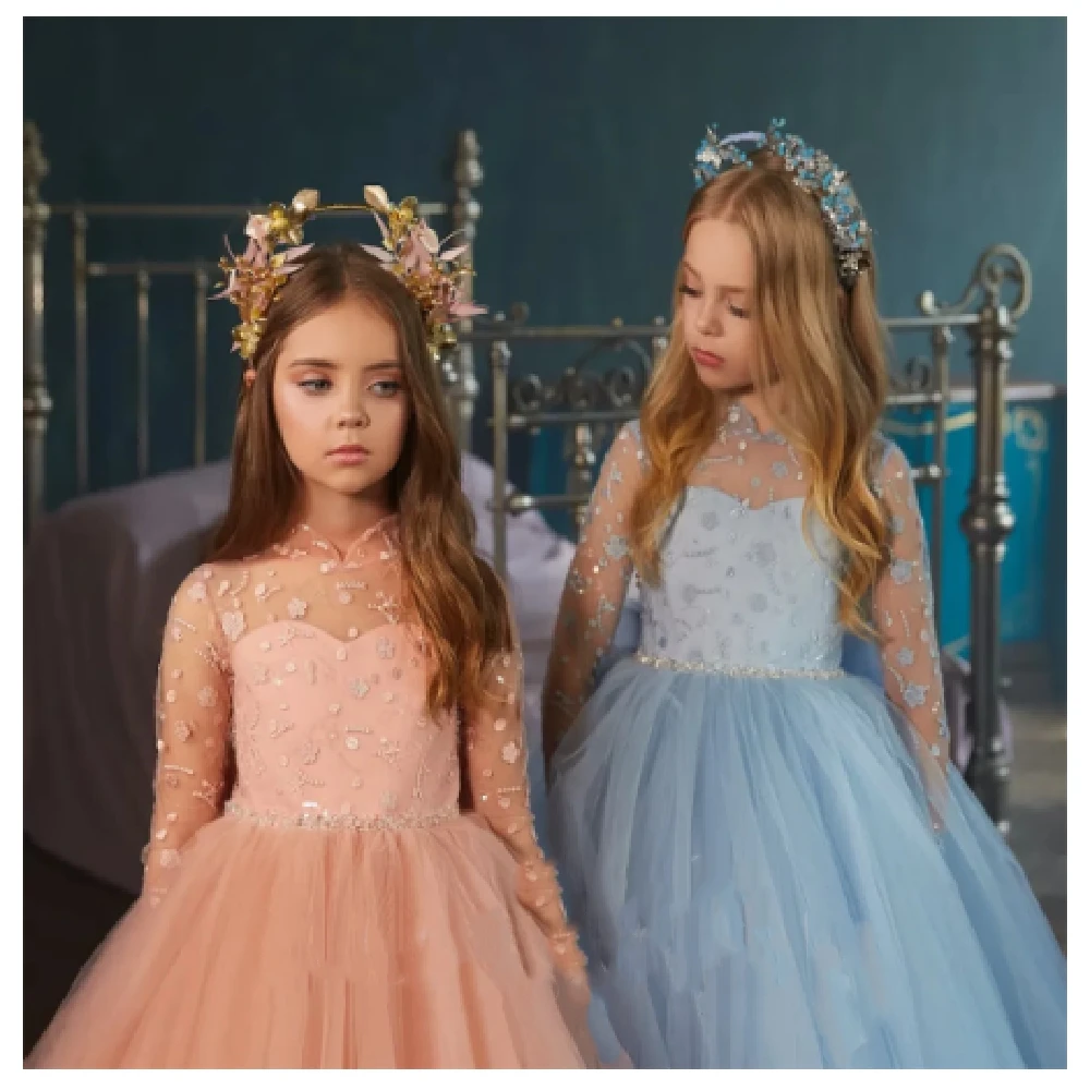 

Long-sleeved Bows Are Fluffy Flower Girl Dress Girls Princess Wedding Party Birthday Baby Communion Graduation Performance