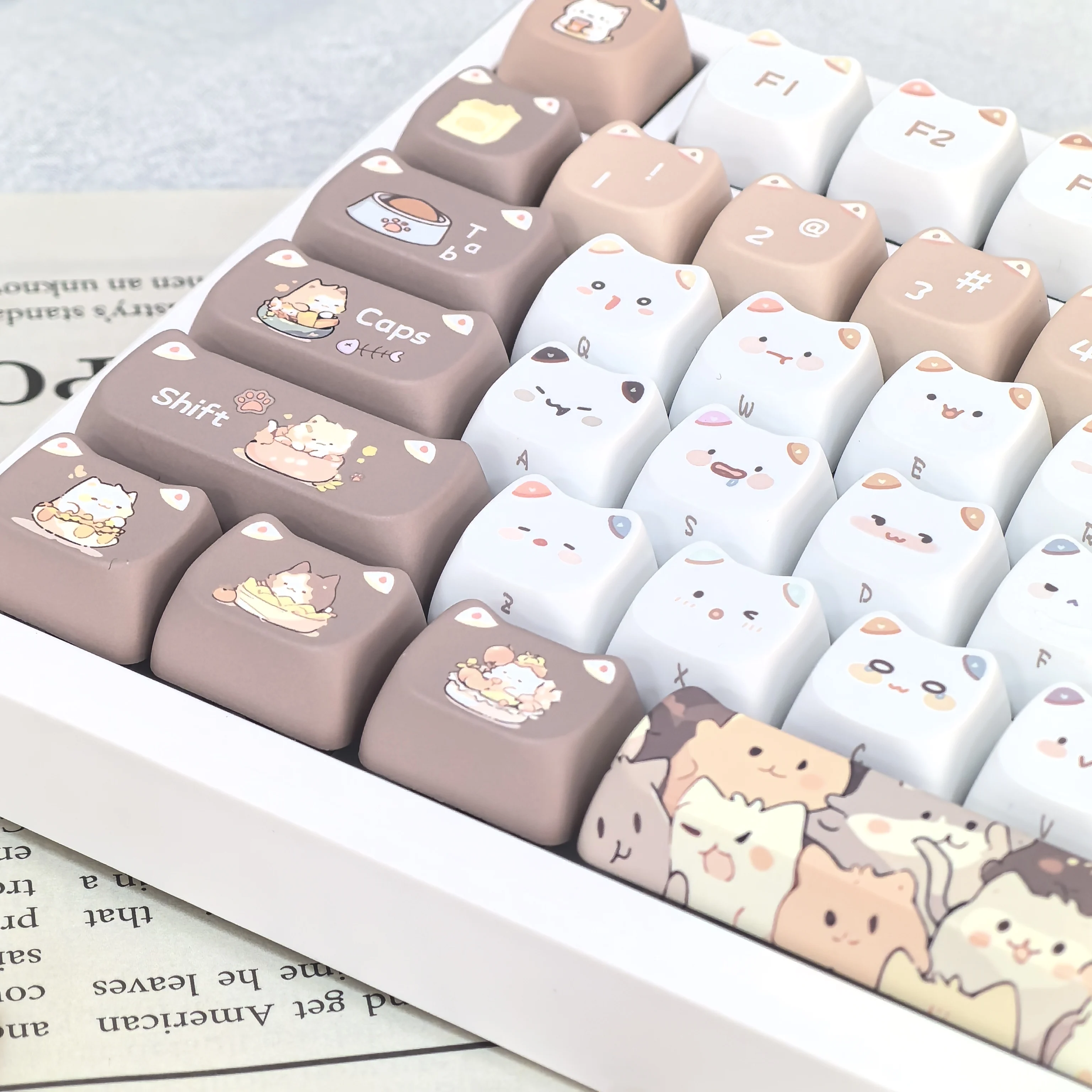 Imagem -02 - Teclado Mecânico Keycap Conjunto para Meninas Cute Meow Keycaps Cat Head Mao Profile Pbt Square Key Cap Sublimação Térmica Presente