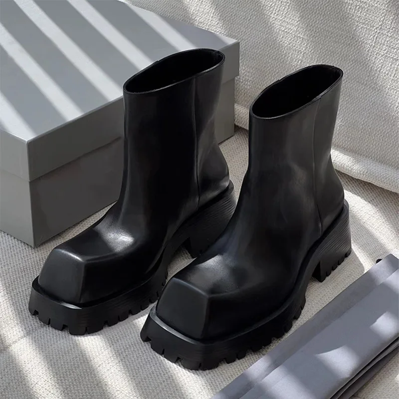 New Fashion High Quality Chelsea Short Boots Women Square Heel