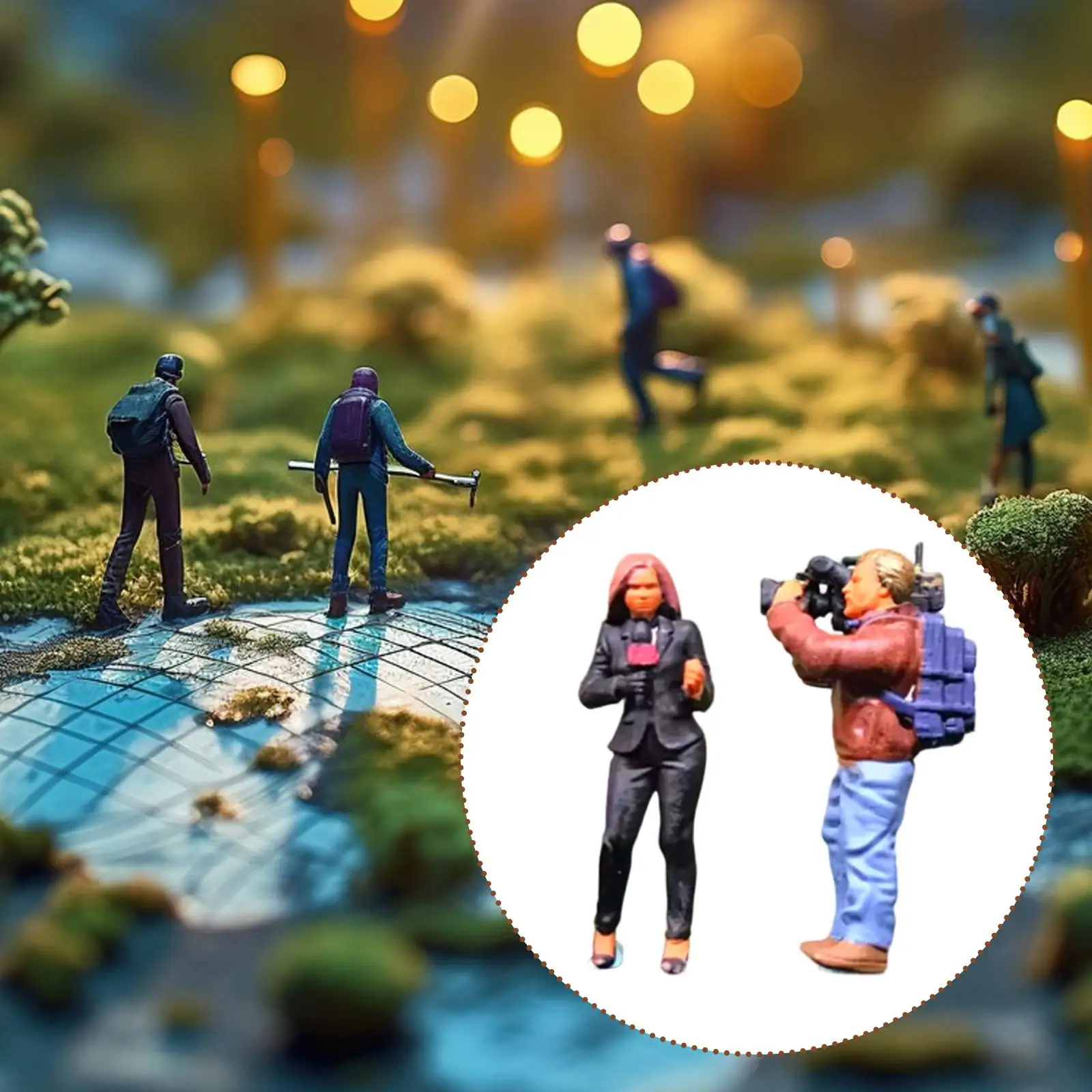 1/64 Miniature Figures Craft DIY Projects Trendy, Micro Landscape, Resin Cameraman Reporter Figures