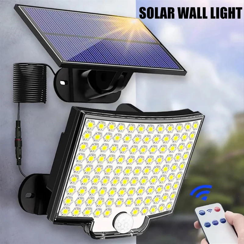 New Energy Efficient Lighting - Powerful Outdoor Solar Lamp with Remote Control and Motion Sensor - Waterproof LED Floodlight fo