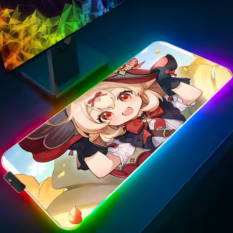 LED Light Desk Mat G-genshin Impact Klee XXL Computer Mousepad Backlight Keyboard mat Table Mause Gaming Mouse Pad RGB Carpet