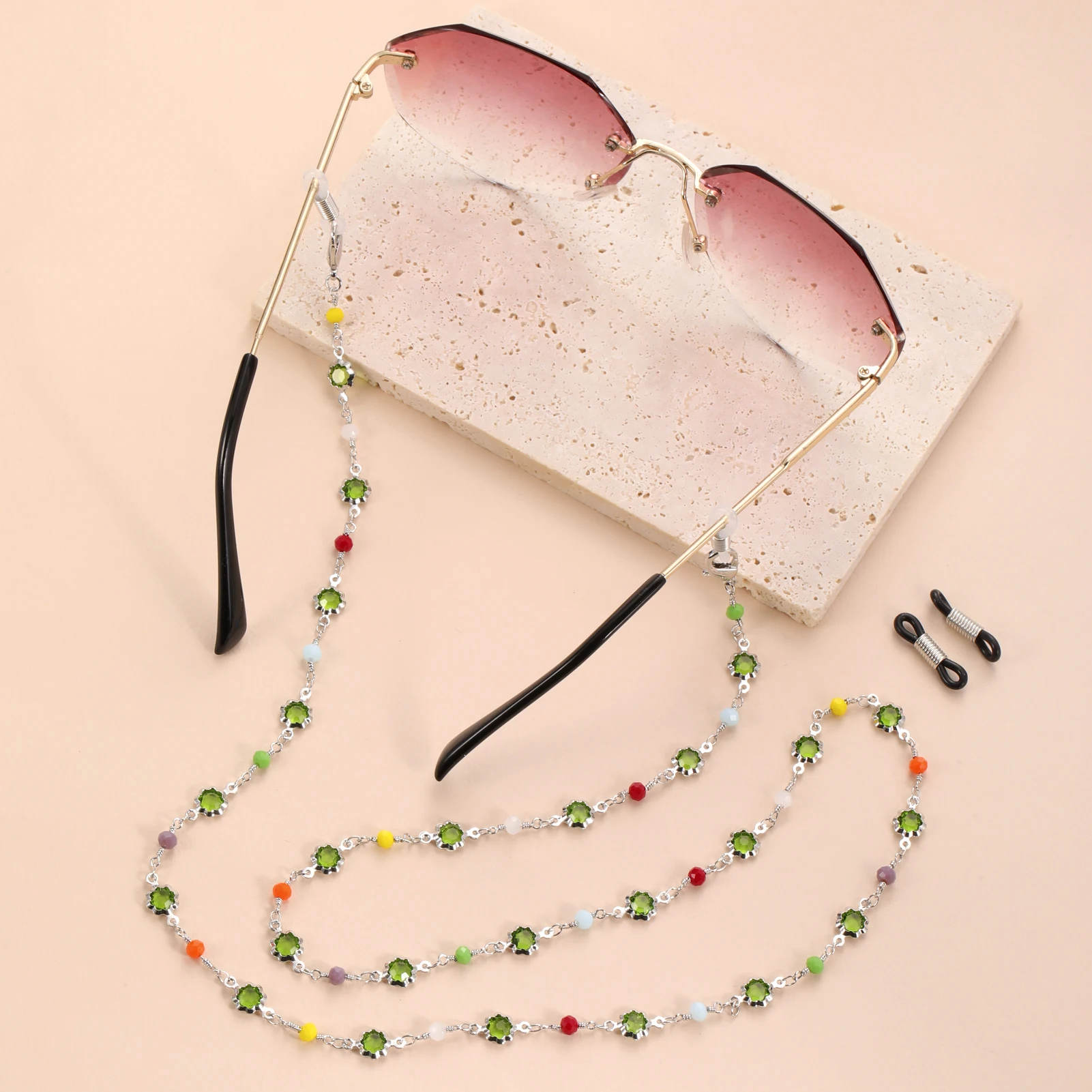 LIKGREAT Colorful Crystal Beads Glasses Chain Flower Shaped Women Eye Accessories Sunglass Lanyard Eyeglass Strap Cord Wholesale