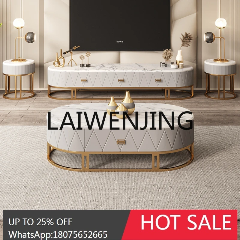 RWJ Mild Luxury Marble Surface Coffee Table Combination Nordic Stainless Steel Floor Cabinet Low Cabinet
