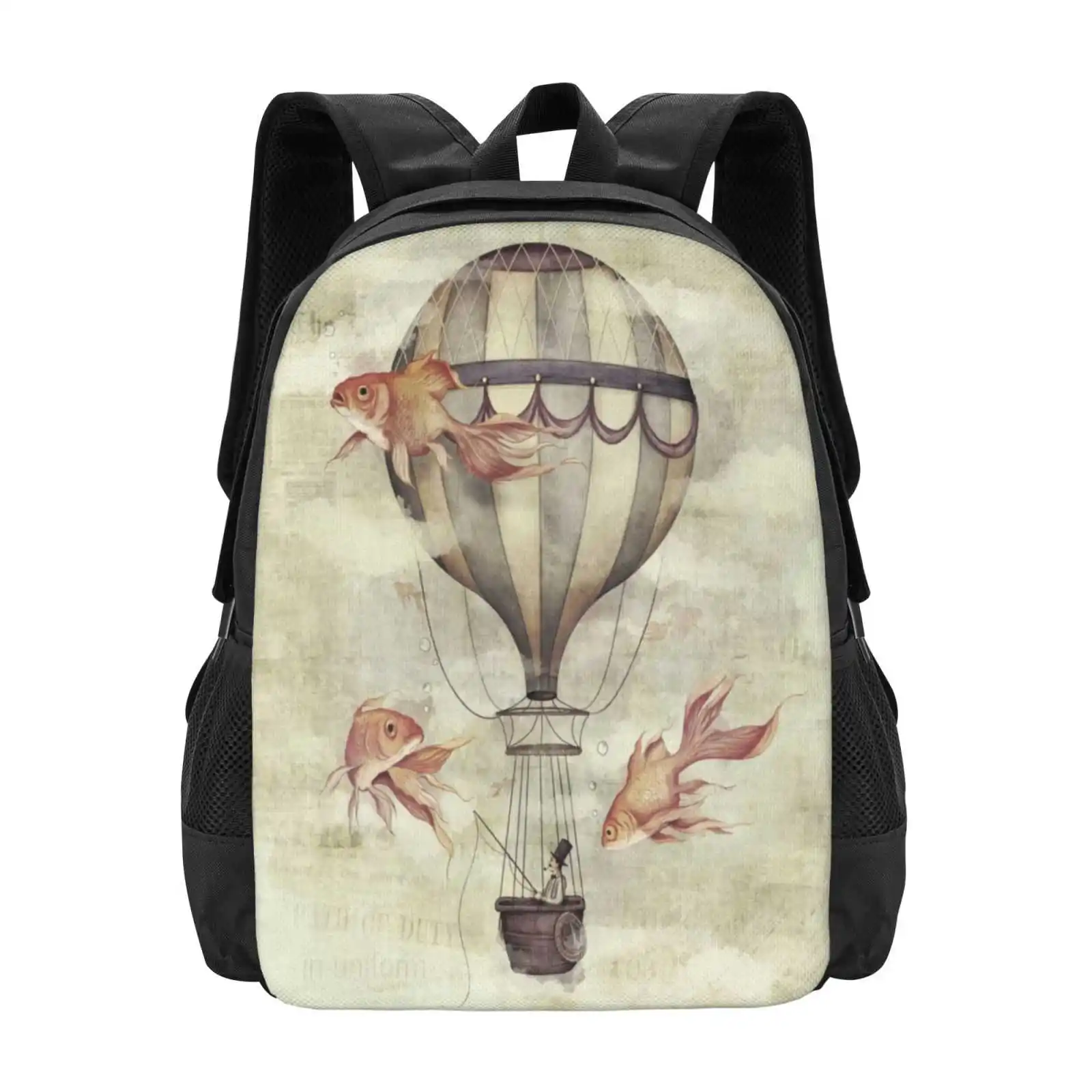 Skyfisher-mochila para hombre, mujer, niña, adolescente, pescador, Goldfish, Vintage, Retro, globo aerostático