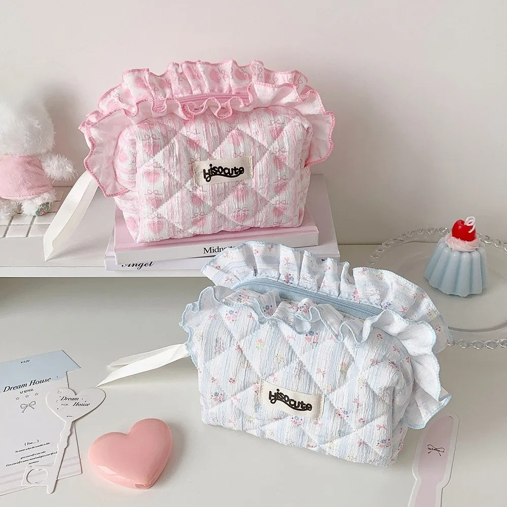 Ruffle Travel Cosmetic Bag Pencil Case Multi-functional Makeup Storage Pouch Bowknot Fruit Strawberry Cloth Toiletry Bag Jewelry