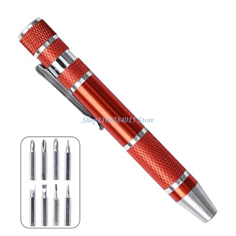 R6FF Portable Hand Tools Compact Manual Screwdriver Set 8 Interchangeable Bits