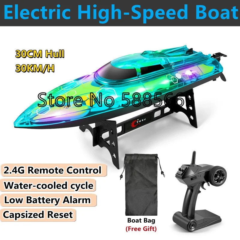 

30KM/H High-Speed Electric RC Boat Leaving Water Induction LED Light Sealing Waterproof 1:36 Racing Remote Control SpeedBoat Toy