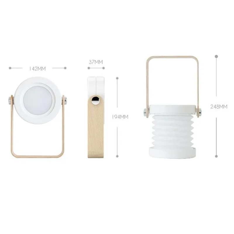 Veilleuse LED avec manche en bois, lanterne portable pliable, télescopique, ronde, aste par USB, nouveau