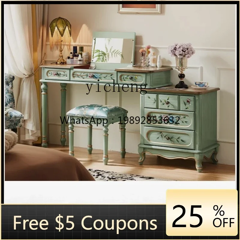 W5.14  bedroom solid wood retro painted makeup table bedside storage locker