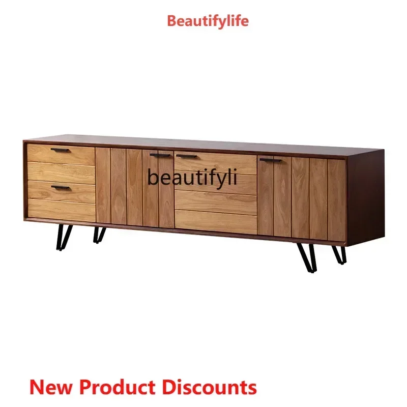 Q181  LSolid wood living room storage audio-visual cabinet old high Nordic wabi sandy wind TV cabinet side cabinet